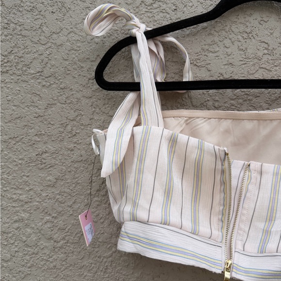 Lena Cream Striped Tie-Shoulder Crop Top - Picture 5 of 11